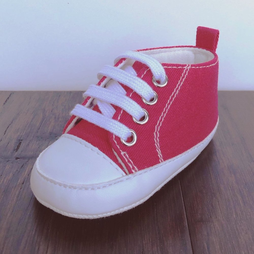 Infant Baby Girls Boys Lace Up Canvas Walkers Sneakers Shoes -Red